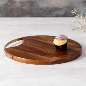 Brown and Gold Teak Wood Serving Tray (L-15in, W-12in)