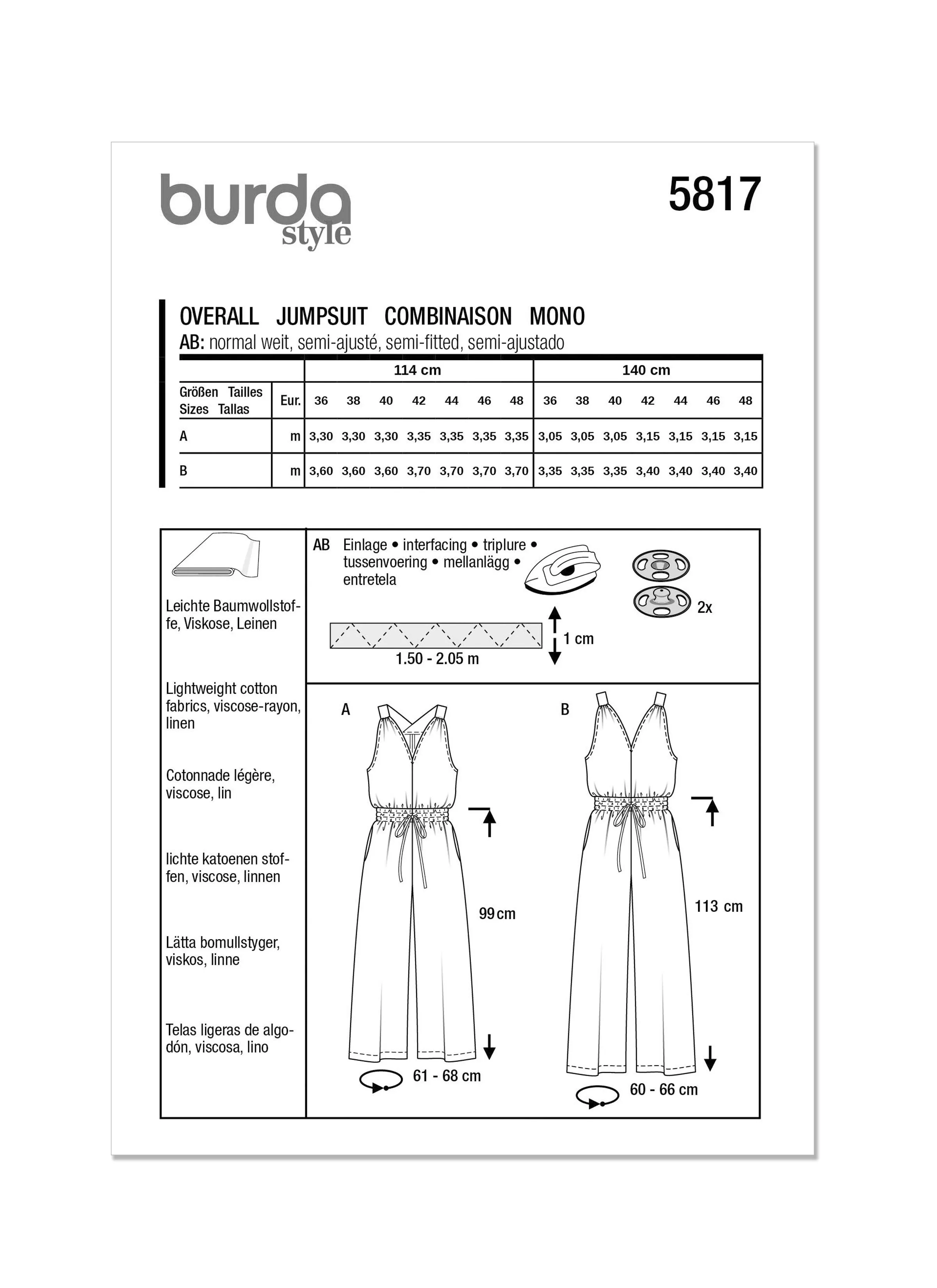 Burda Style Pattern 5817 Misses' Jumpsuits