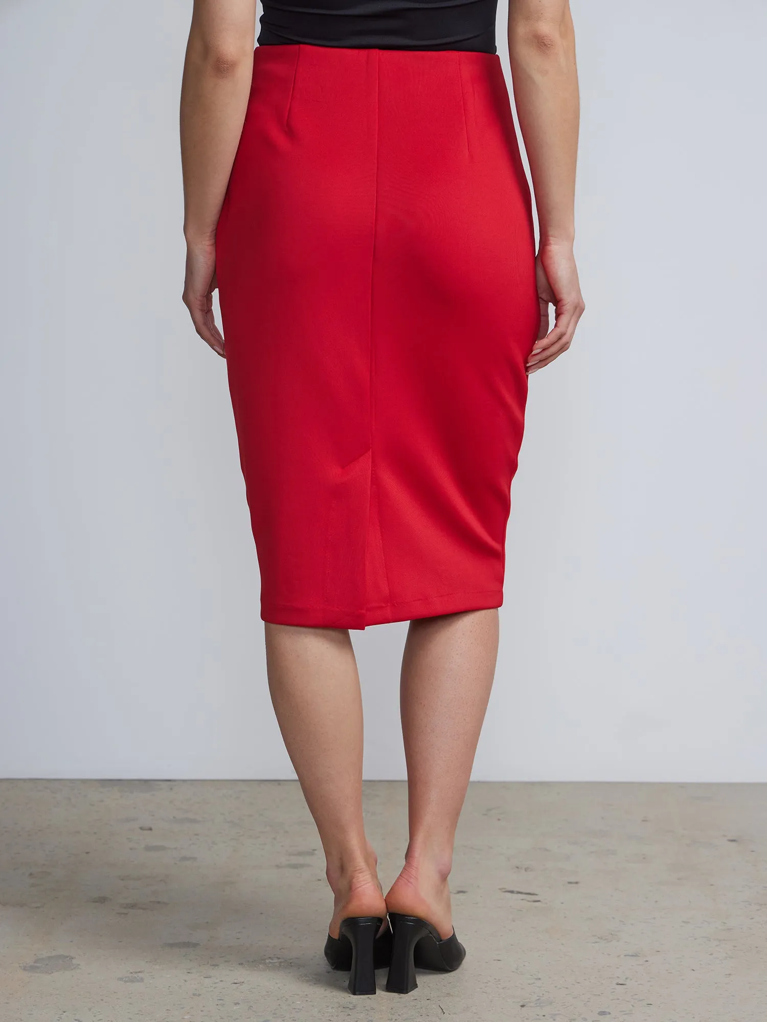 Button-Front Scuba Pencil Skirt