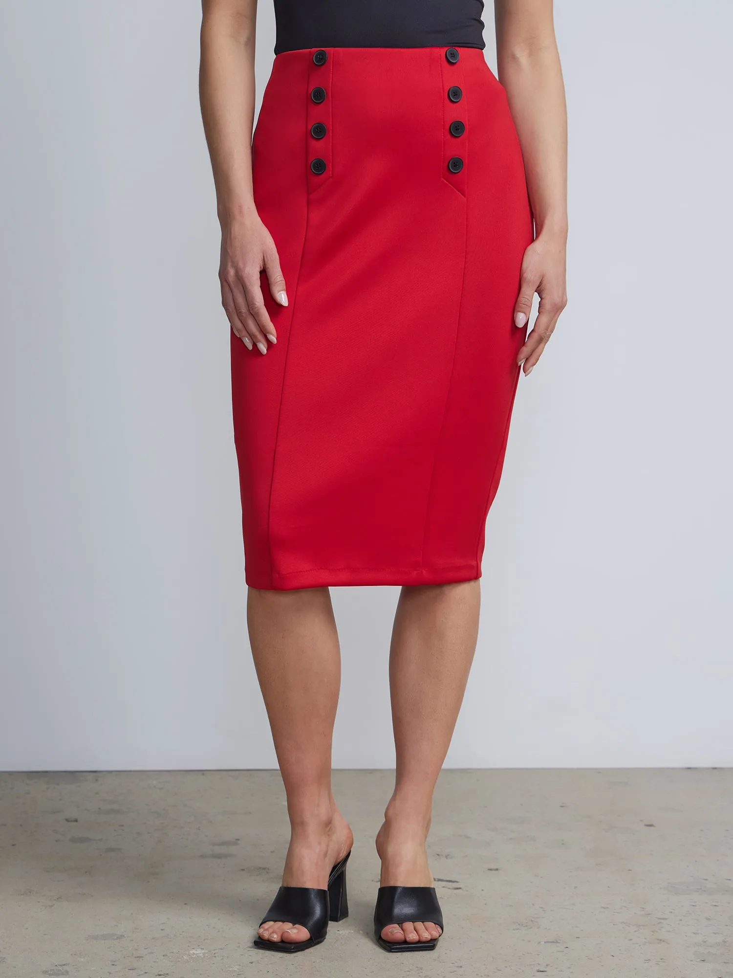 Button-Front Scuba Pencil Skirt