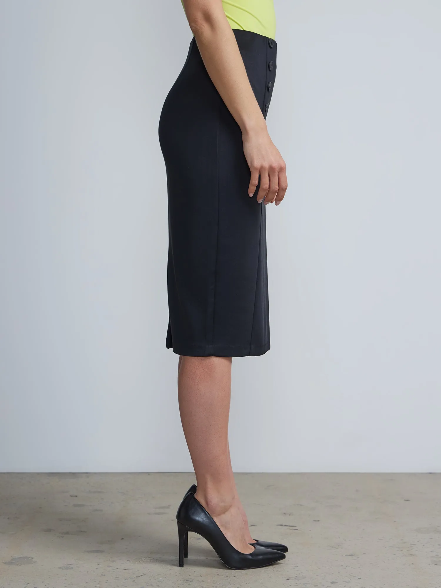 Button-Front Scuba Pencil Skirt