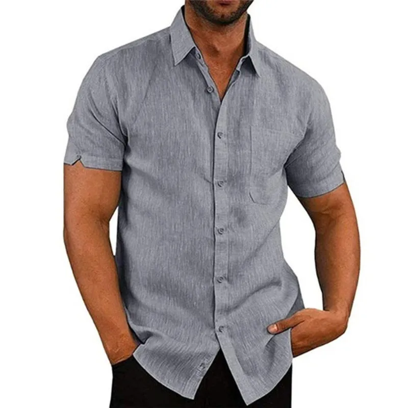 Button Shirt Men's Short Sleeve Summer Lapels Solid