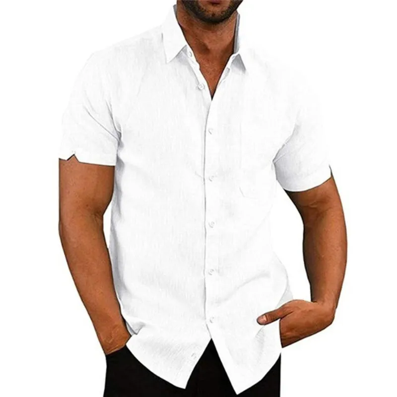 Button Shirt Men's Short Sleeve Summer Lapels Solid