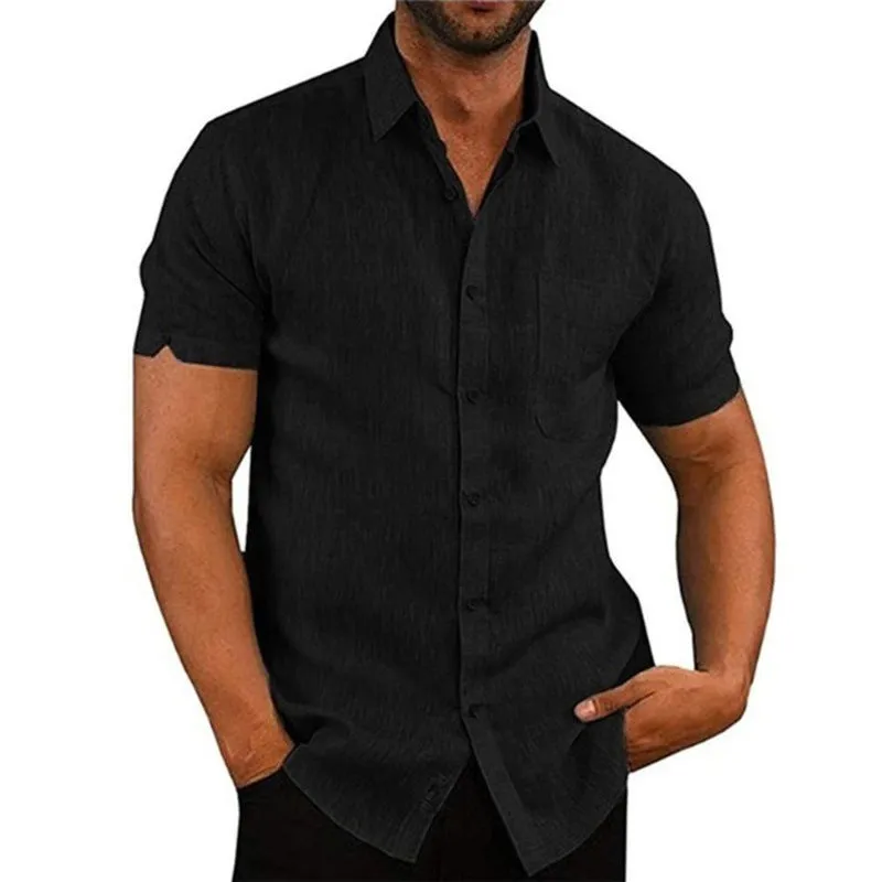 Button Shirt Men's Short Sleeve Summer Lapels Solid