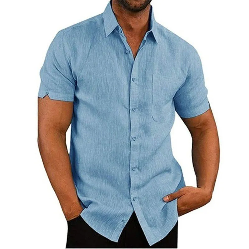 Button Shirt Men's Short Sleeve Summer Lapels Solid