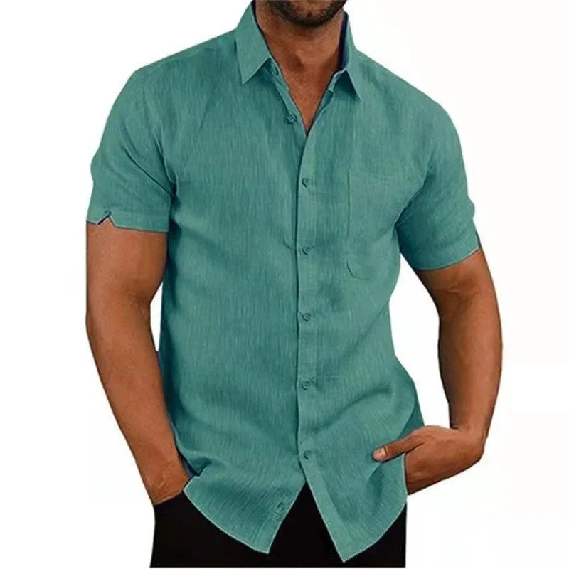 Button Shirt Men's Short Sleeve Summer Lapels Solid