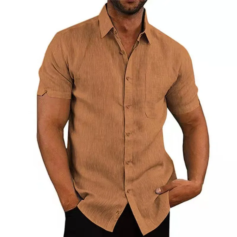 Button Shirt Men's Short Sleeve Summer Lapels Solid