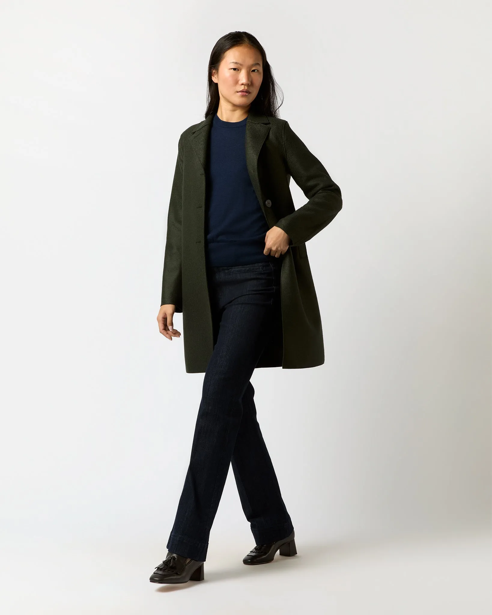 Button Up Boxy Coat in Dark Green