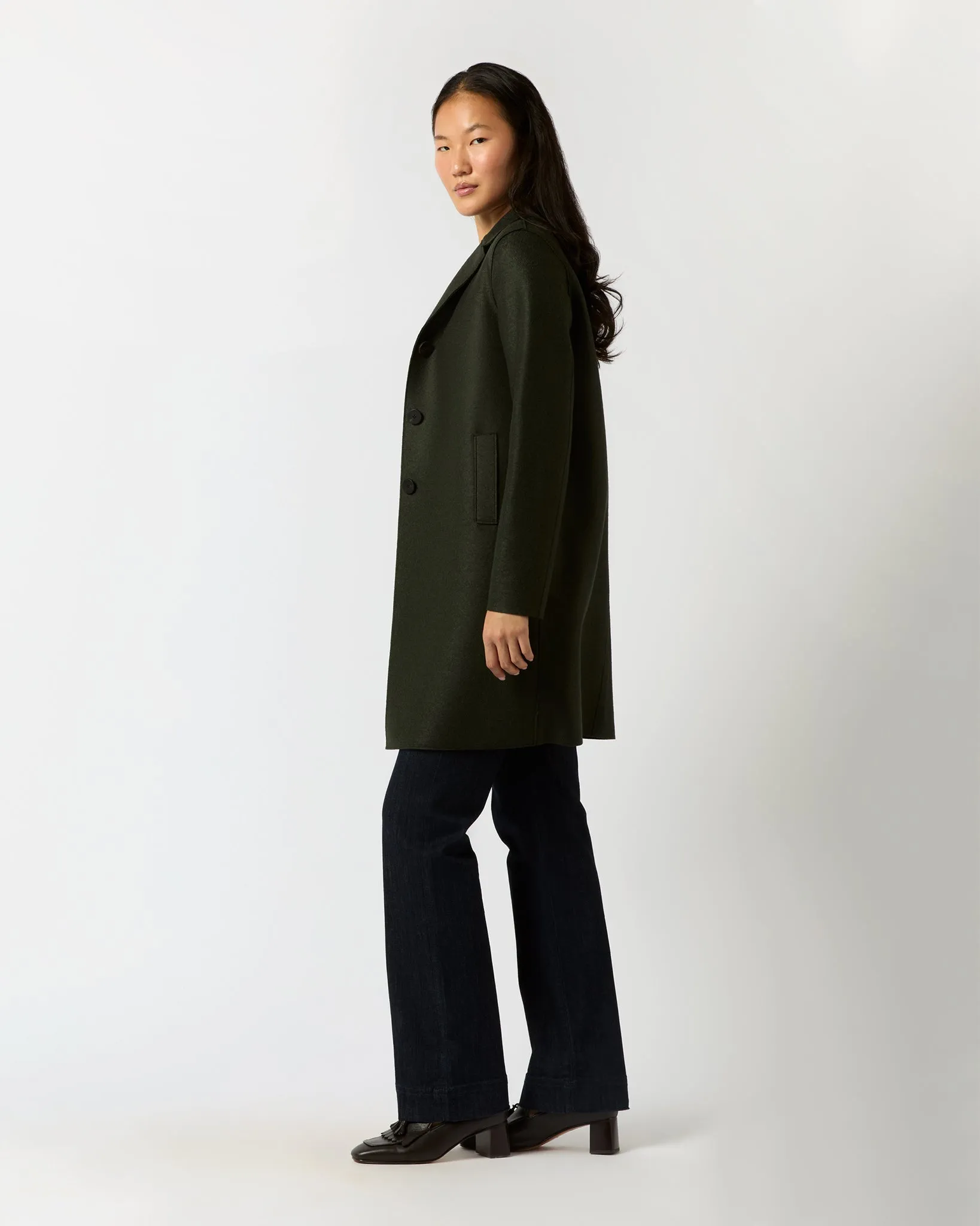 Button Up Boxy Coat in Dark Green