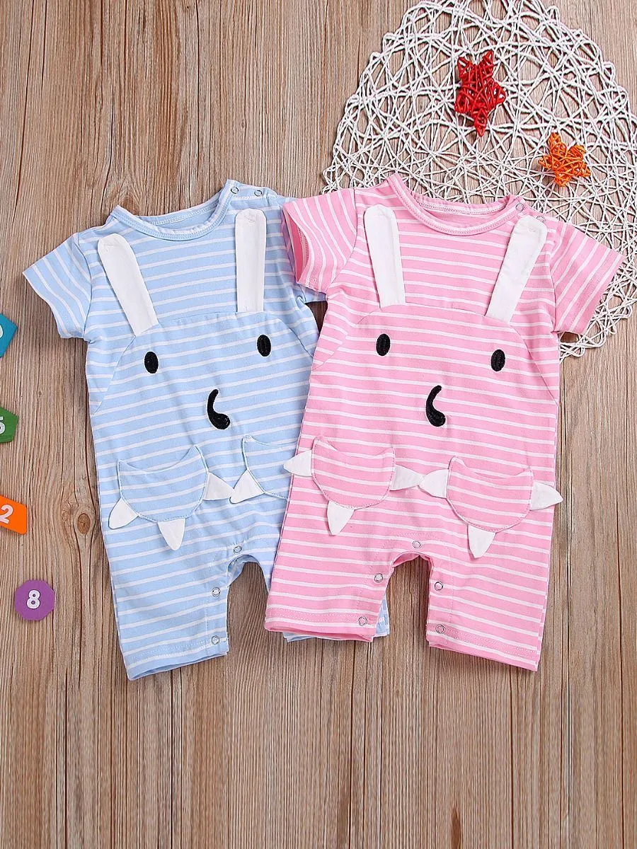 Cartoon Playsuit Animal Striped Short-sleeved Overalls