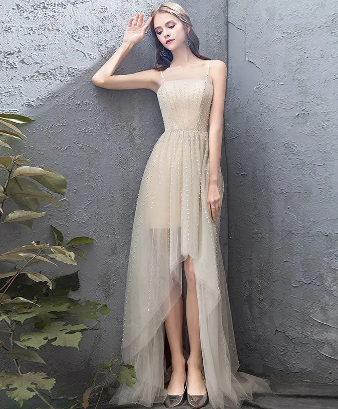 Champagne Tulle High Low Prom Dress, Champagne Evening Dress