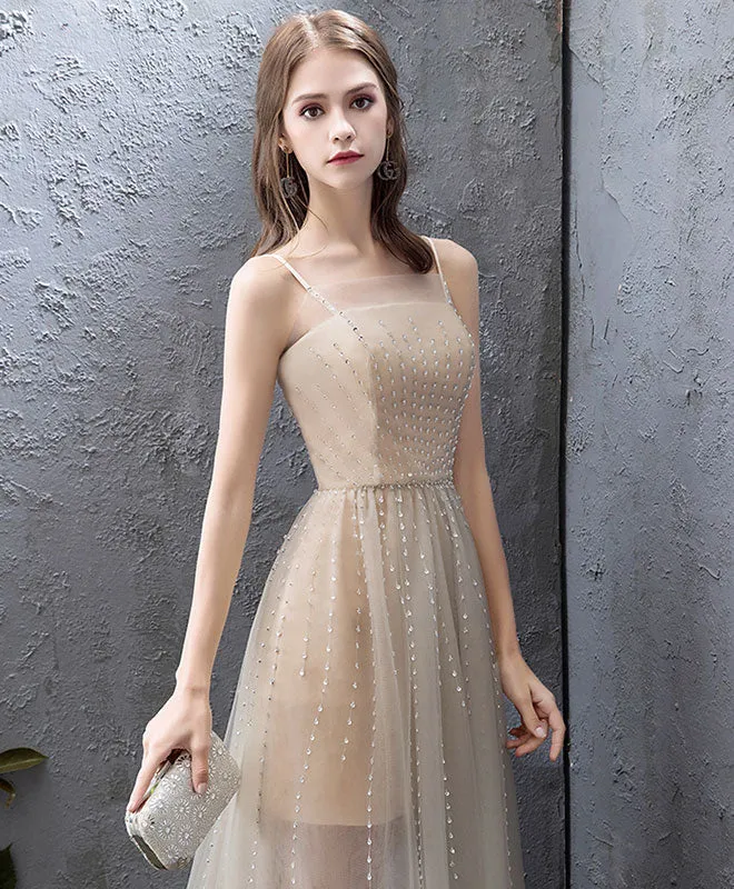 Champagne Tulle High Low Prom Dress, Champagne Evening Dress