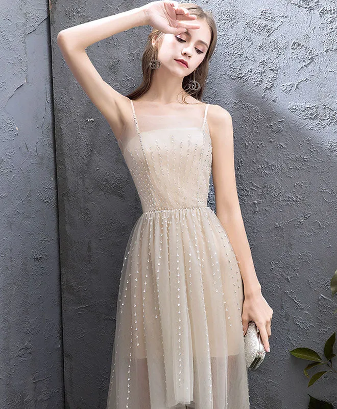 Champagne Tulle High Low Prom Dress, Champagne Evening Dress