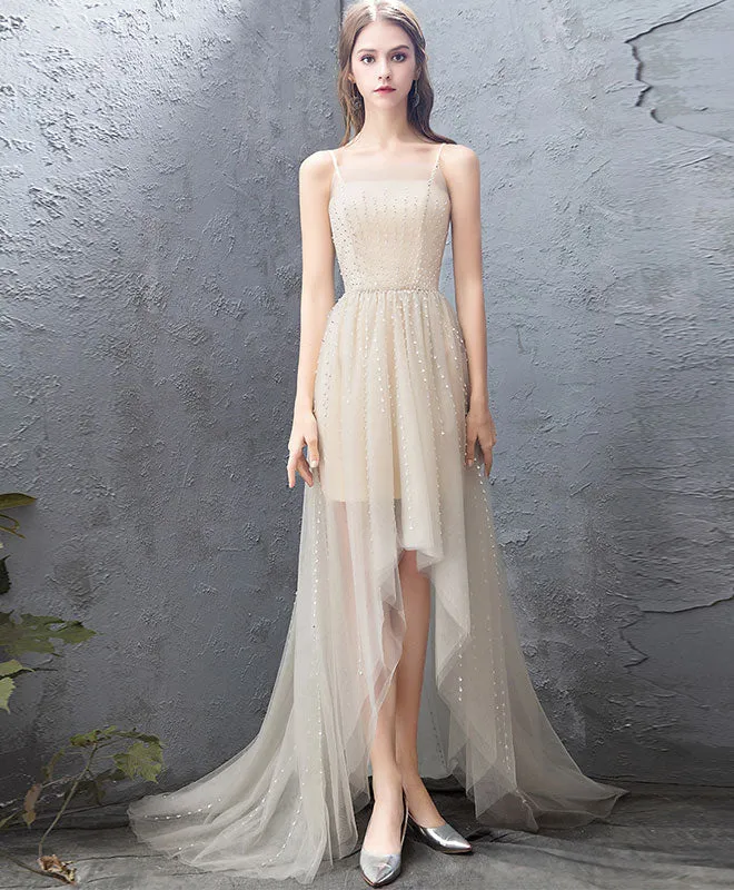 Champagne Tulle High Low Prom Dress, Champagne Evening Dress