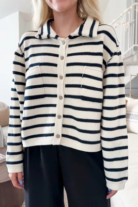 Cleo Striped Button Down Knit Cardigan