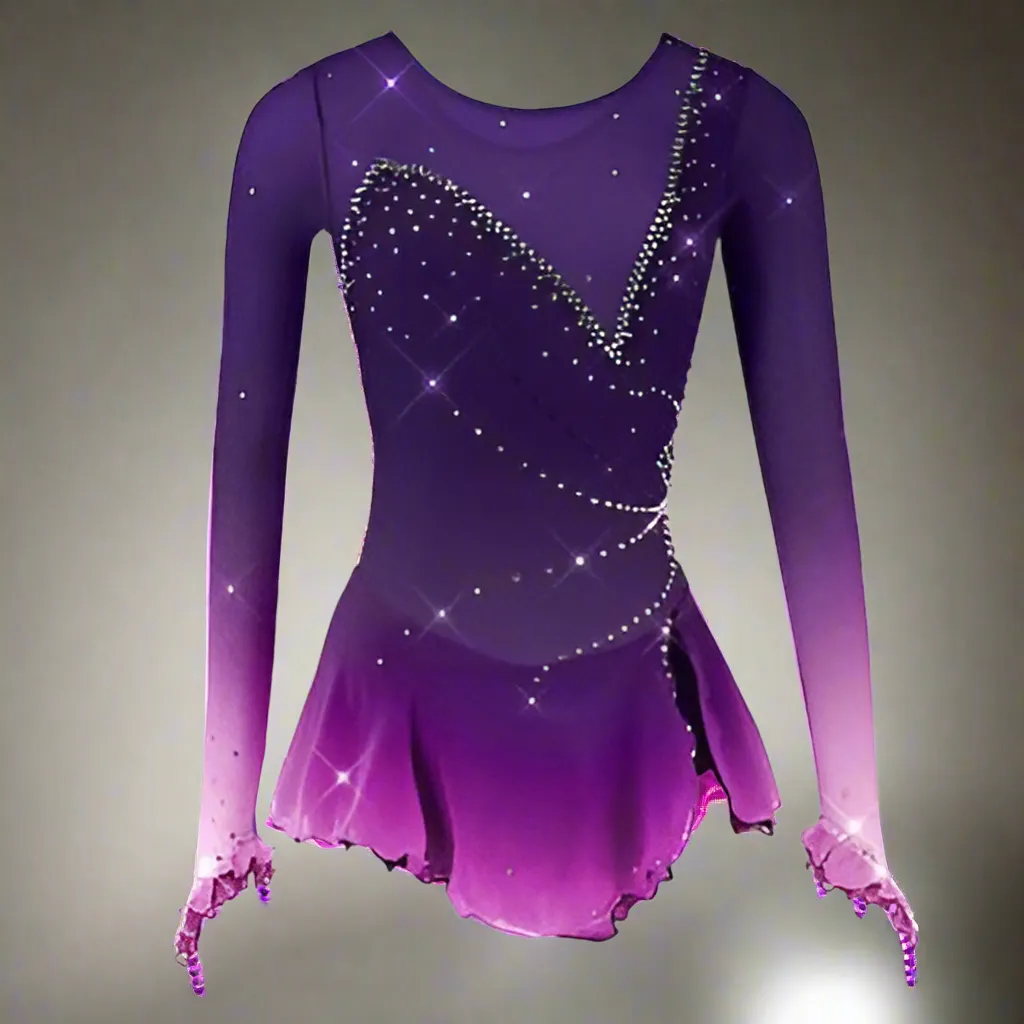 Competition Figure Skating Dress Ombre Full Sleeves Crystals BSU200214.5