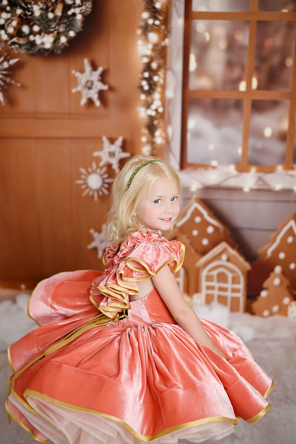 Couture gown rental: "Kimberly" - Velvet Petal Length Dress ( 5 Year - Petite 7 Year)