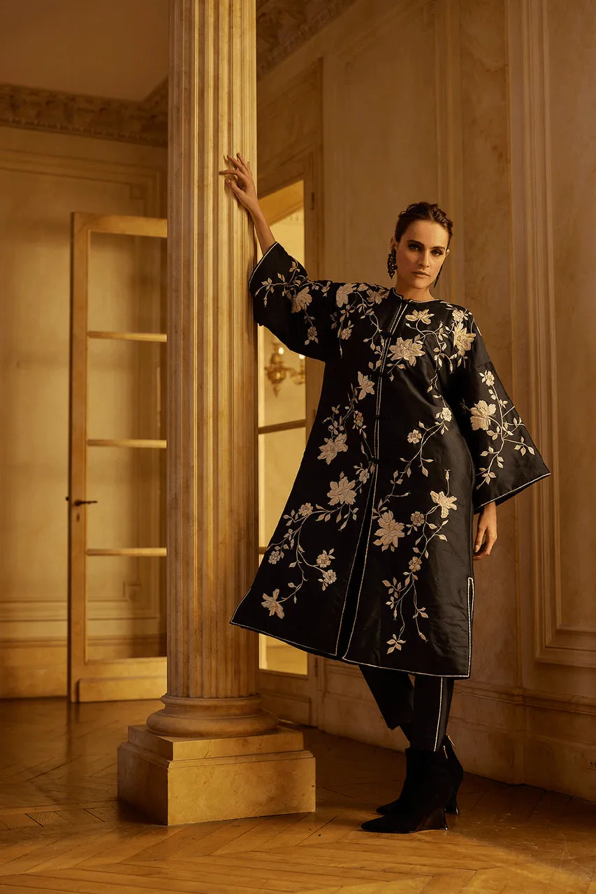 Couture Silk Dupioni Embroidered Padded Coat