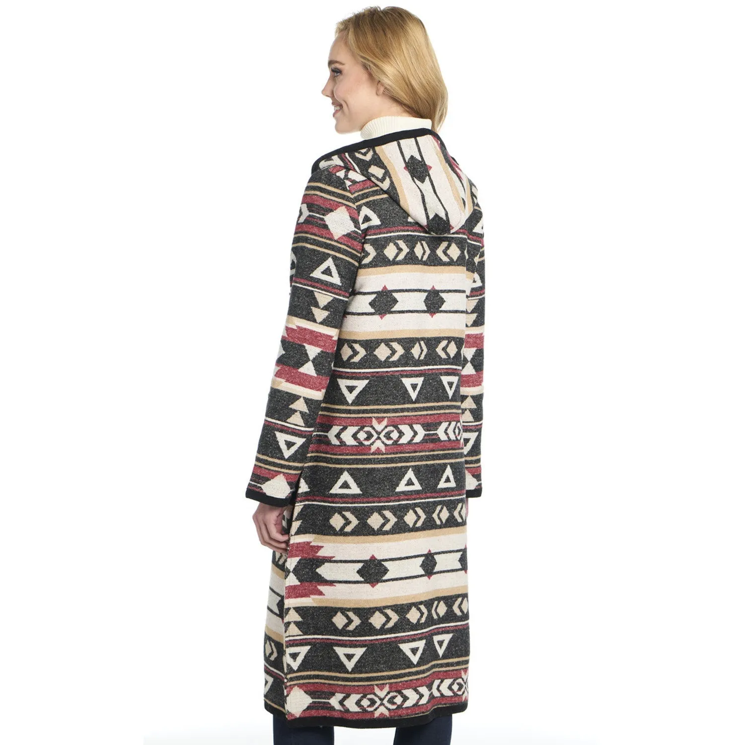 Cripple Creek Womens Button Front Navajo Blanket Red Birch Polyester Duster Coat