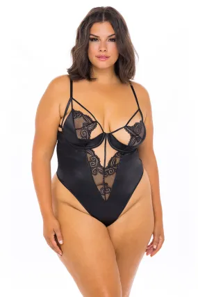 Curvy Ivy Lace Teddy - BLACK