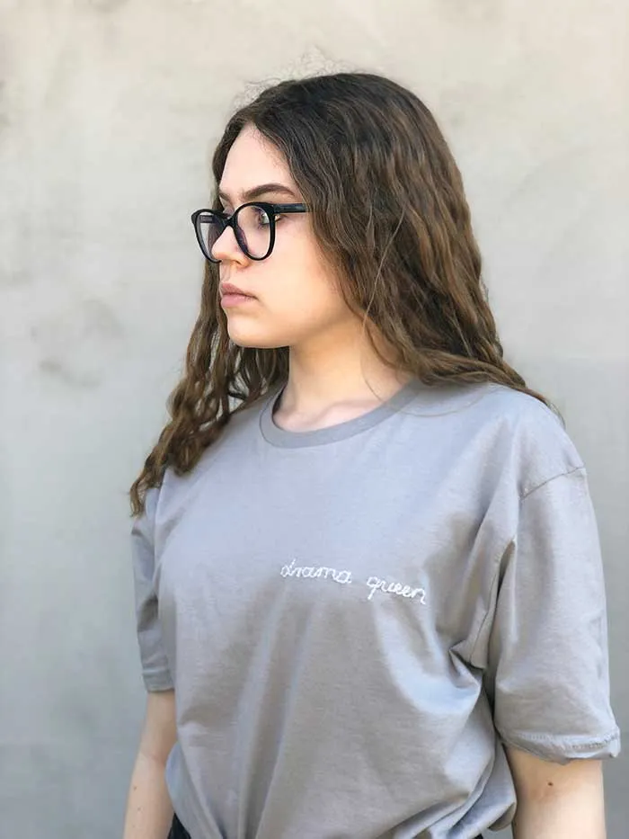 Custom Phrase Embroidery T-Shirt, Cozy T shirt with Drama queen text