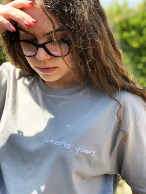 Custom Phrase Embroidery T-Shirt, Cozy T shirt with Drama queen text