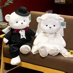 Cute Wedding Couple Teddy Bears with Formal Bridal Attire