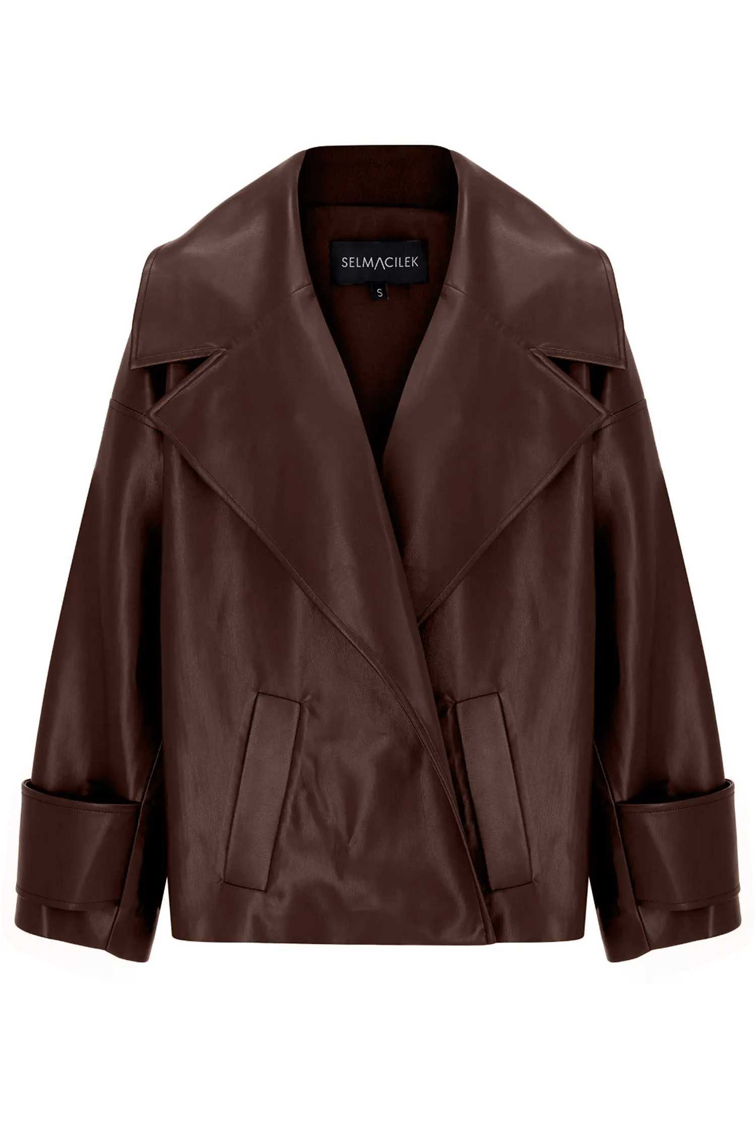 DARK BROWN VEGAN LEATHER OVERSIZED JACKET