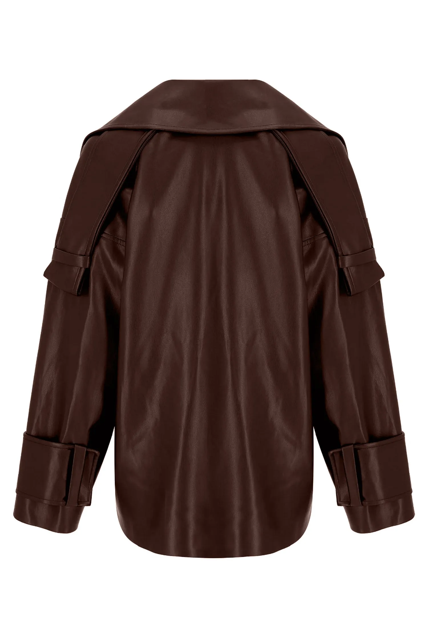 DARK BROWN VEGAN LEATHER OVERSIZED JACKET