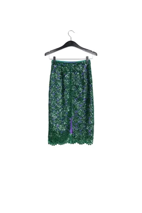 Dark green embellished lace pencil skirt