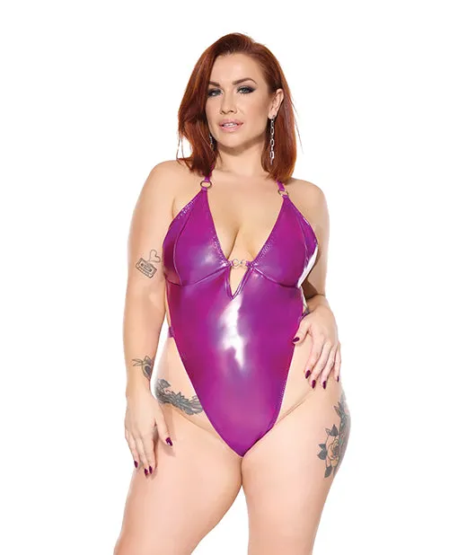 Darque PVC Halter Teddy w/Adjustable Straps - Purple QN