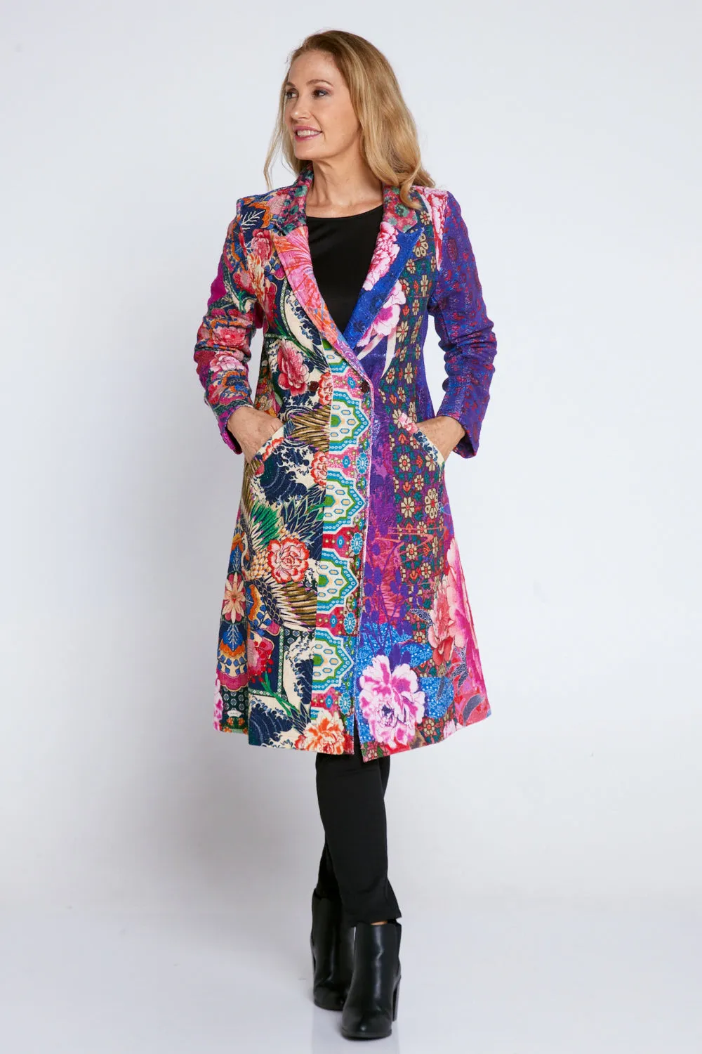 Digital Print Long Cotton Coat - Botanical Bliss