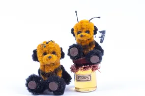 Dollhouse Miniature ~ Handmade Adorable Bumble Bee Teddy Bears with Honey Jar - From Ursula Sauerberg Estate