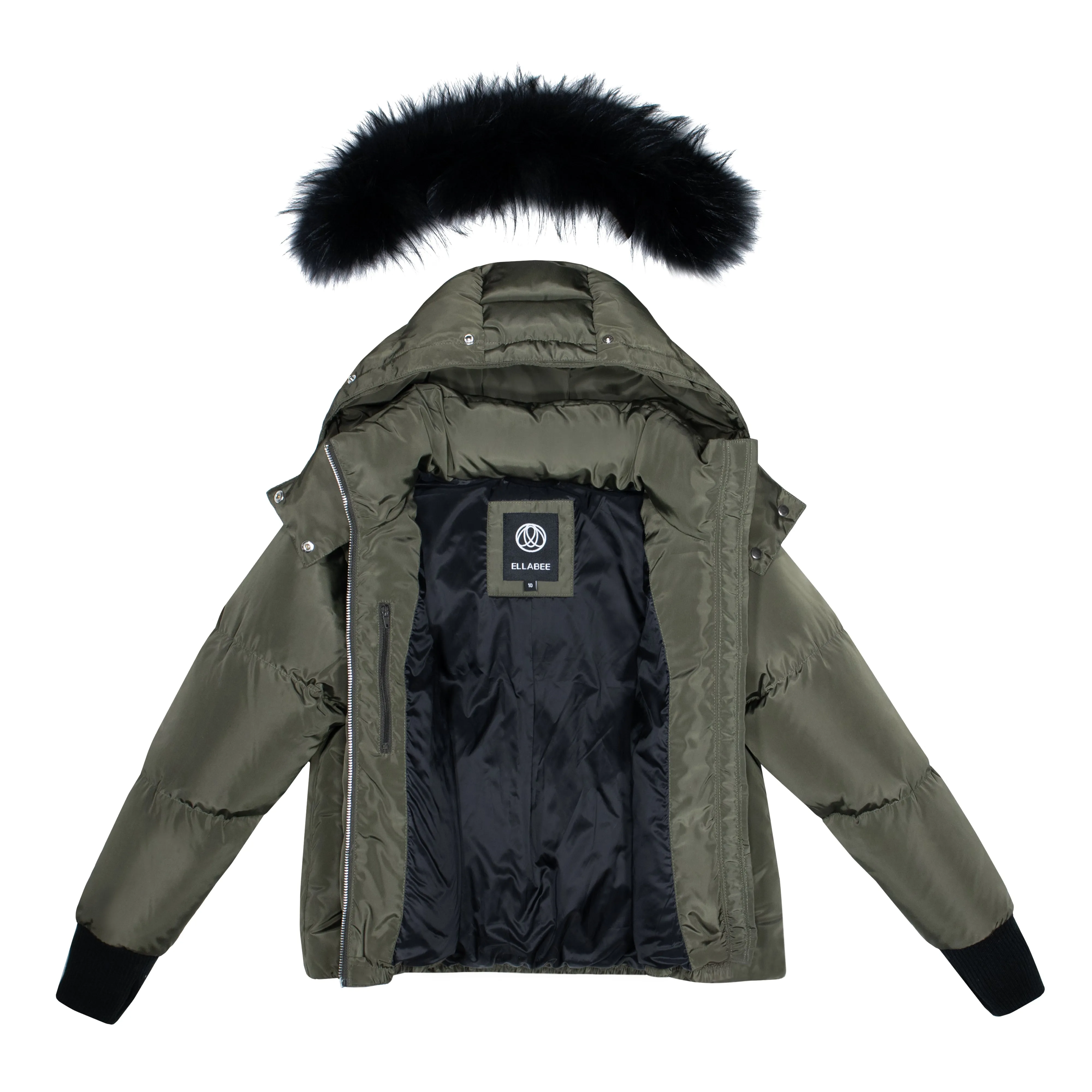 Ellabee Chira  Jacket Zipper Olive Black-Racoon Fur Coat