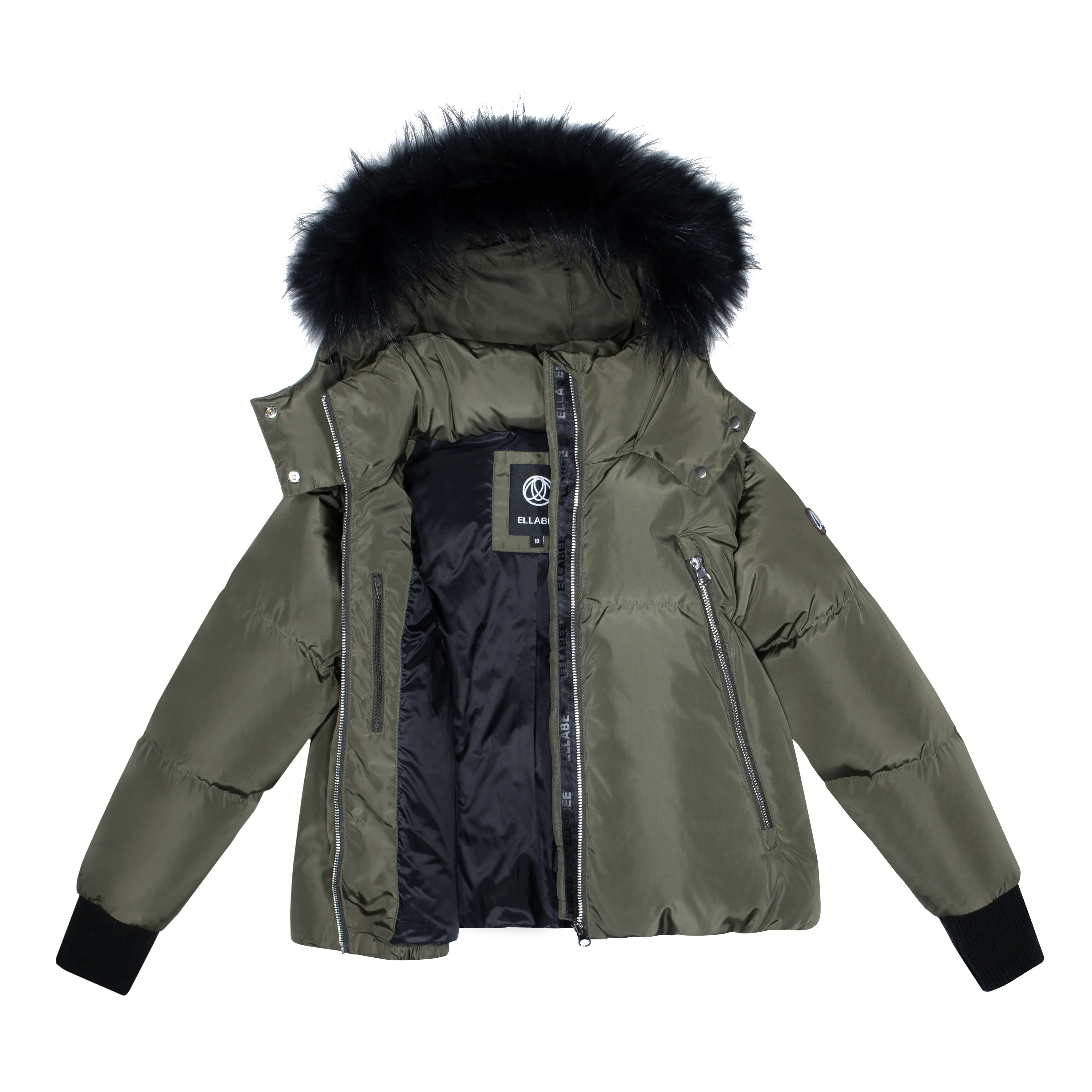 Ellabee Chira  Jacket Zipper Olive Black-Racoon Fur Coat