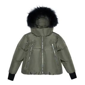 Ellabee Chira  Jacket Zipper Olive Black-Racoon Fur Coat