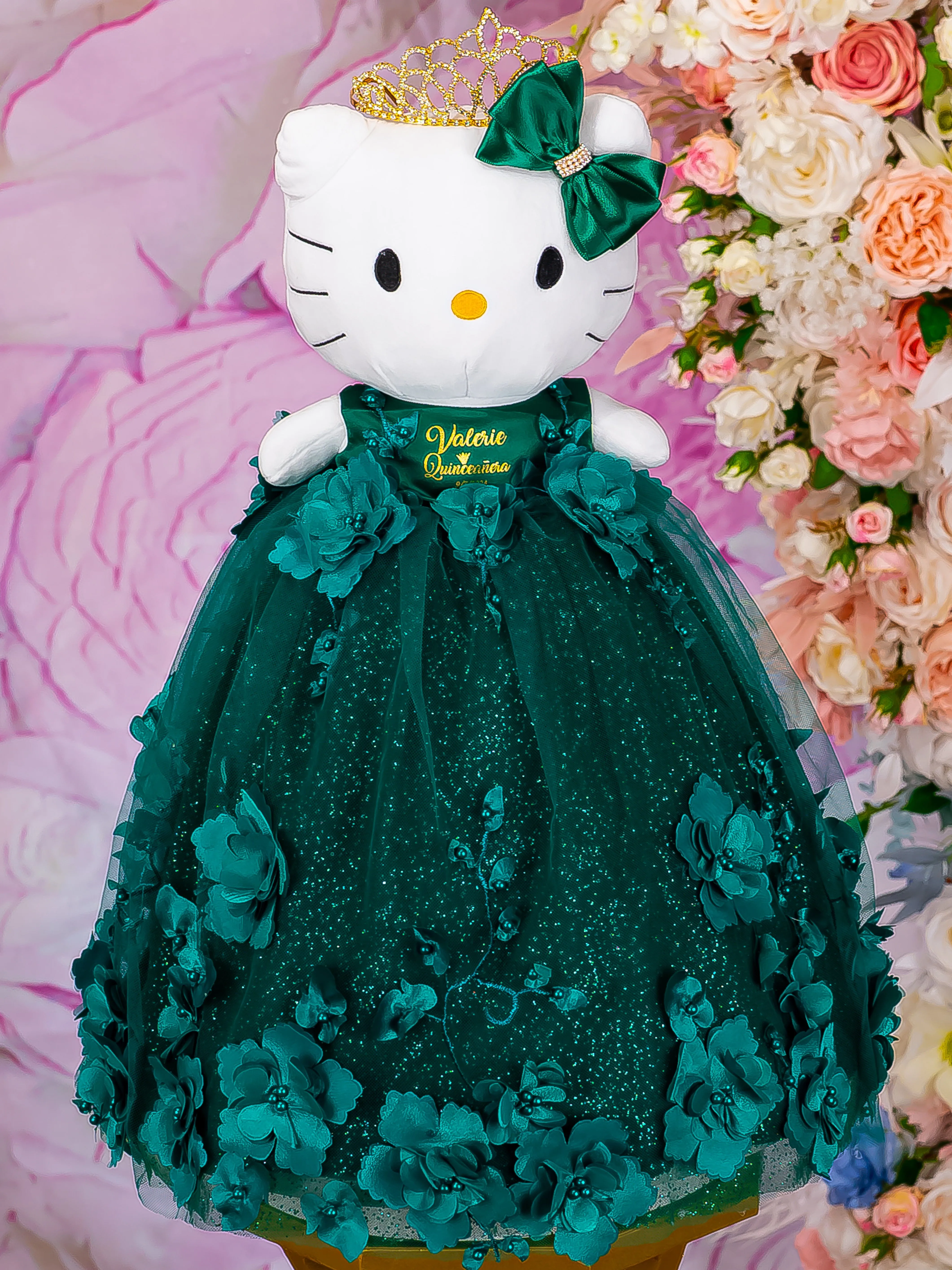 Emerald green with flowers Kitty for quinceanera