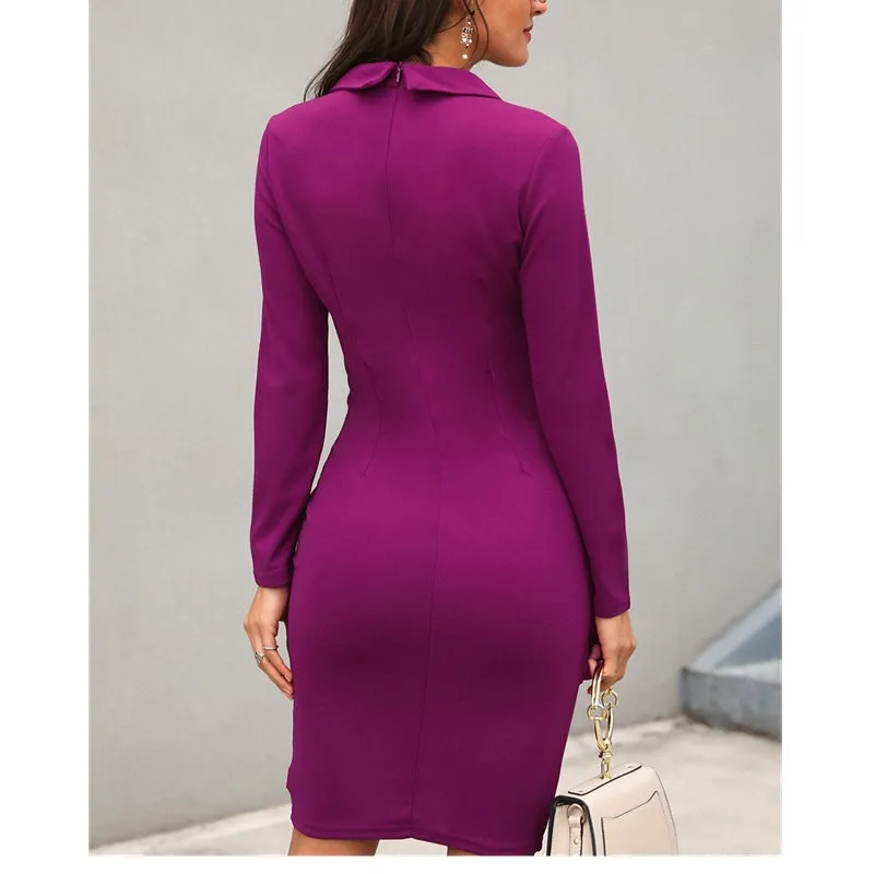 Fall winter long sleeves peplum business dress | Bodycon formal work dress