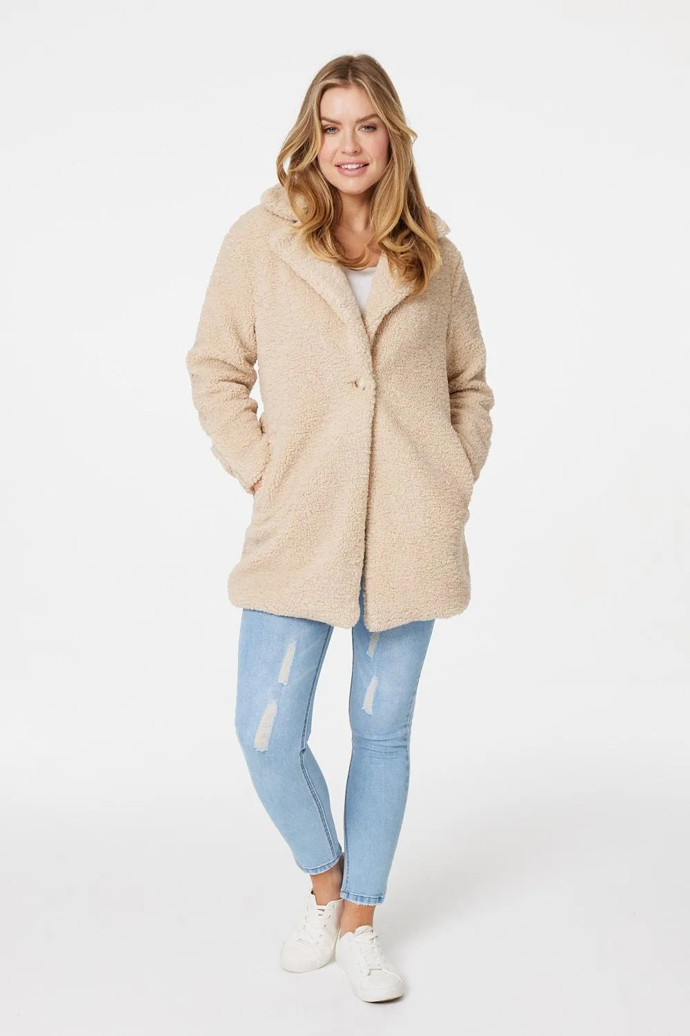 Faux Belted Teddy Coat