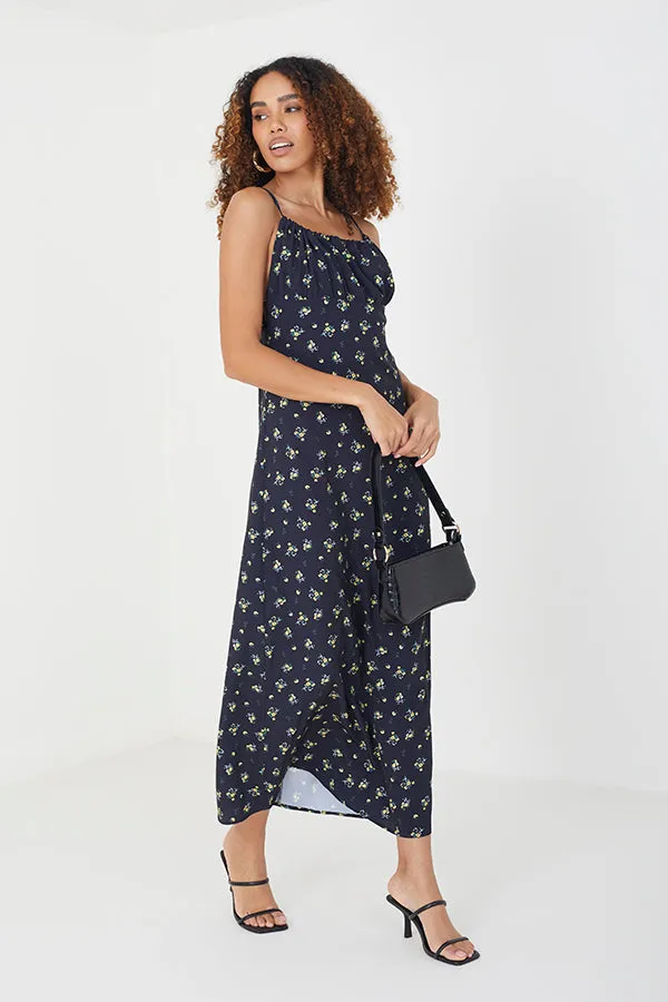 FLORAL MIDI SLIP DRESS WITH SIDE TIE DETAIL