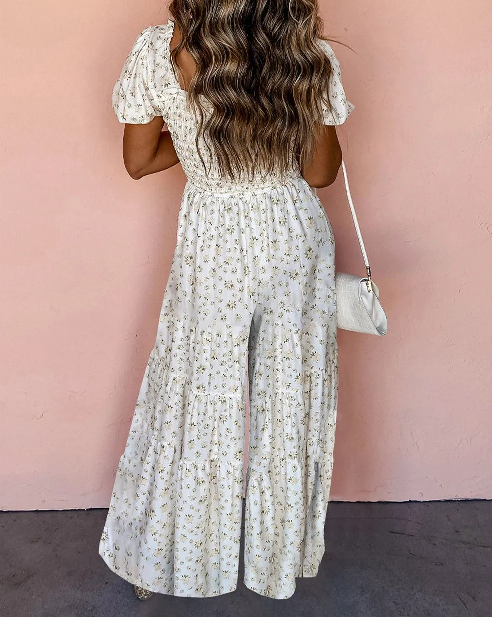 Floral Smocked Puff Sleeve Jumpsuit