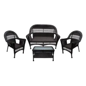 Four-Piece Dark Brown Resin Wicker Patio Furniture Set