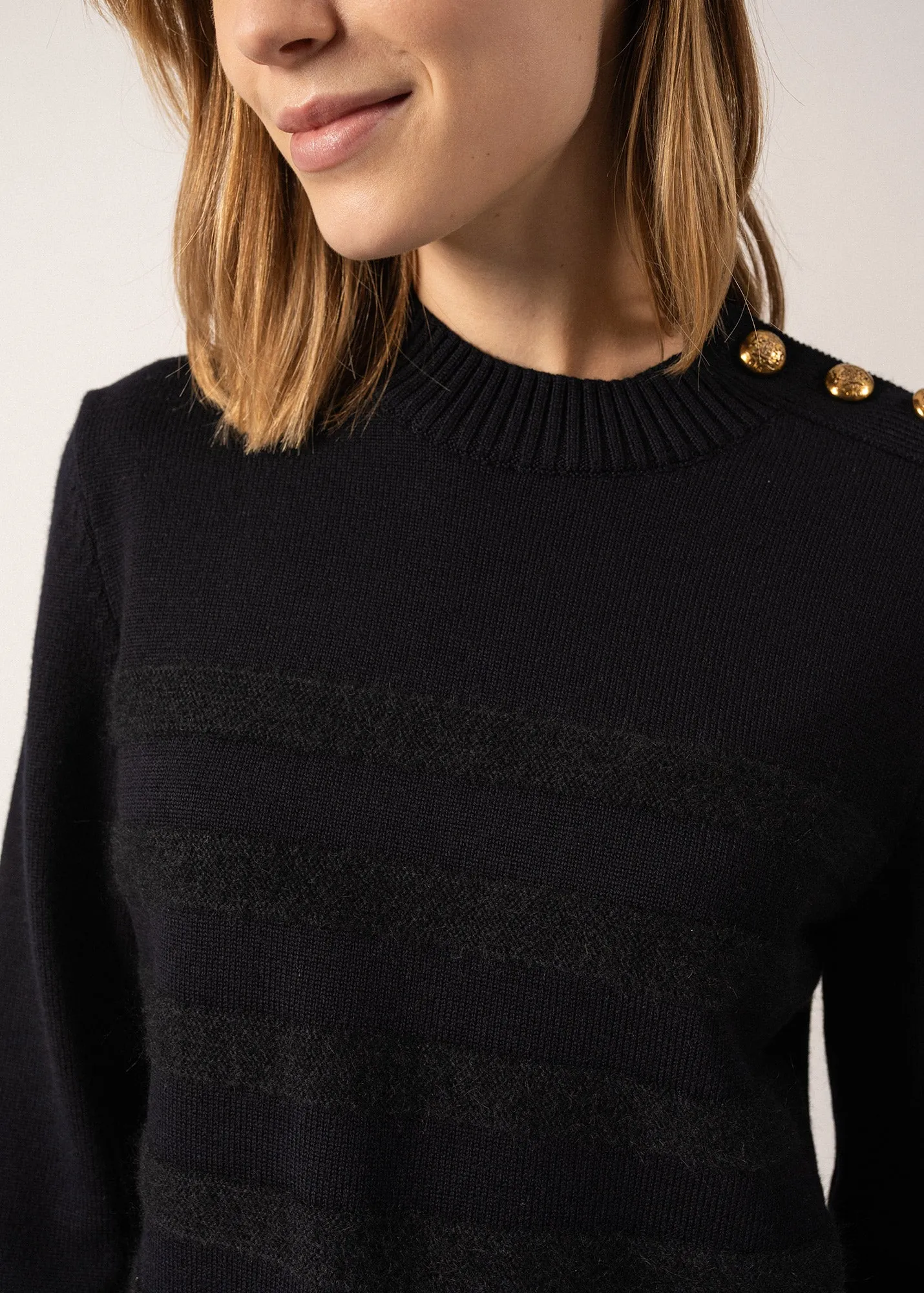 Gala Striped Sailor-inspired Jumper - with golden buttons (NAVY/NAVY)