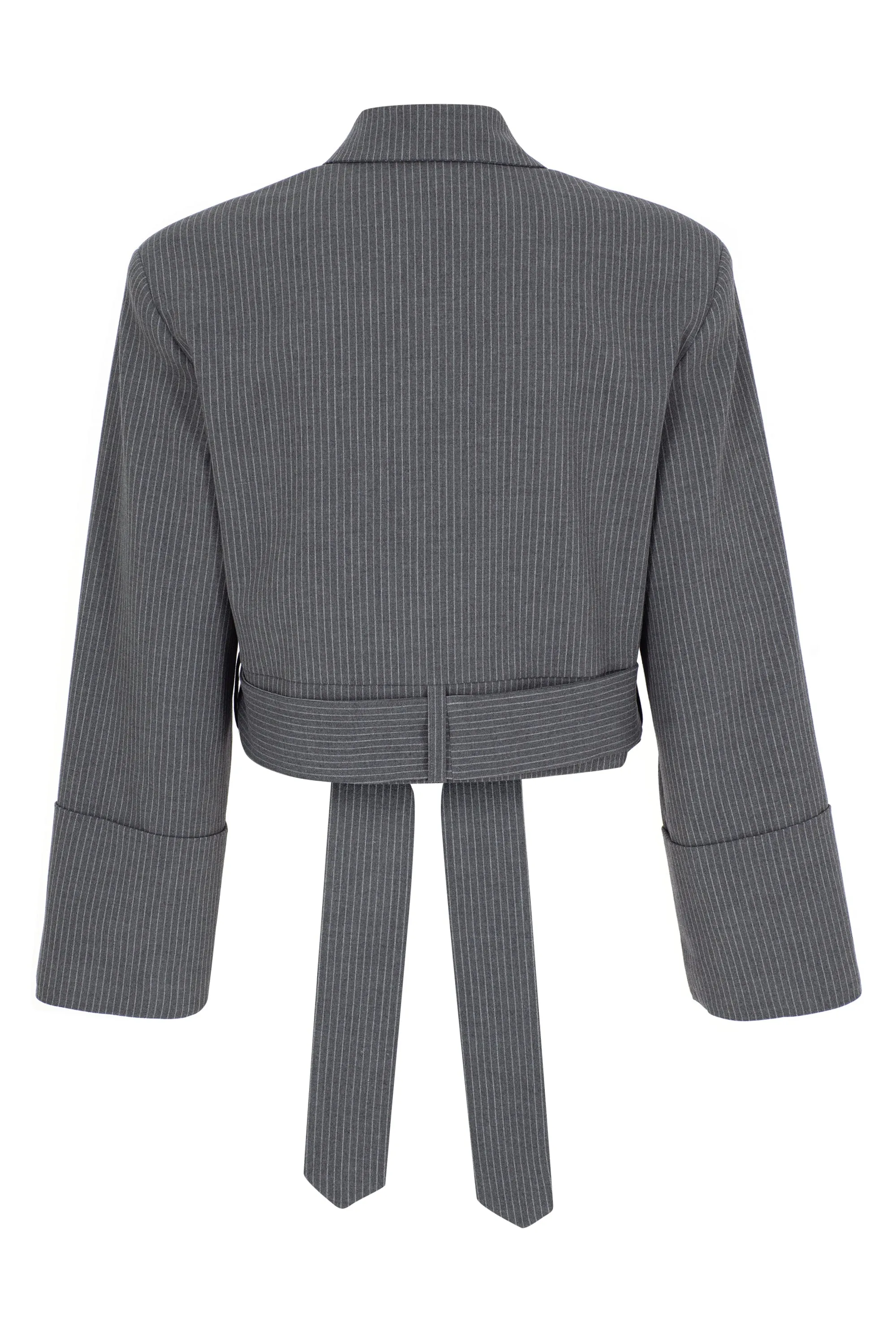 GREY STRIPED TIE DETAILED JACKET