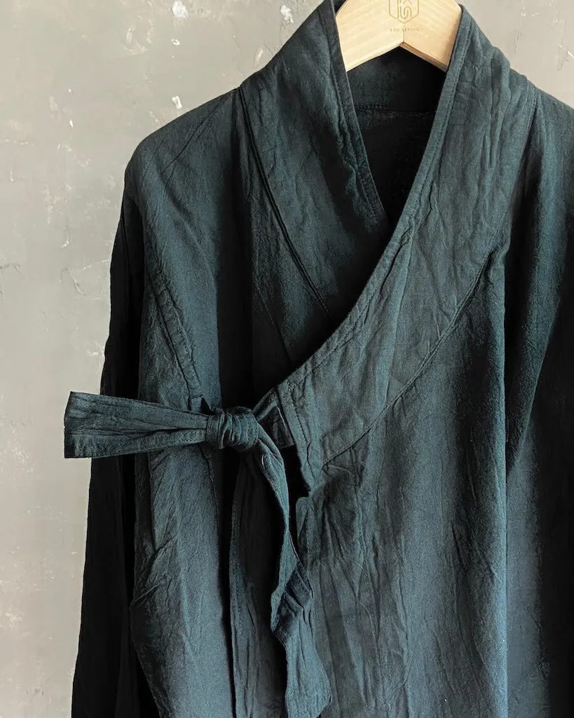 Hand Dyed Zen Style Samue Coat in Black