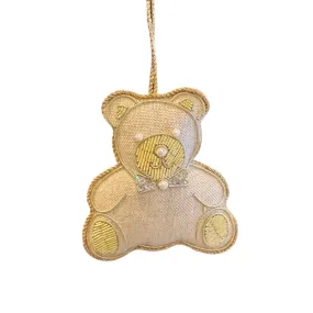 Handmade Teddy Bear Irish Linen Christening Ornament