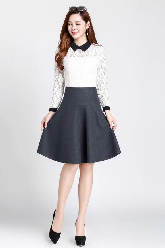 Handmade women's A-line wool skirt S078