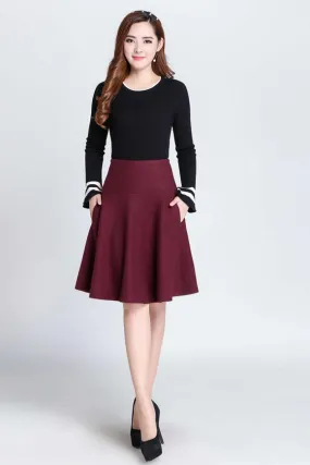 Handmade women's A-line wool skirt S078