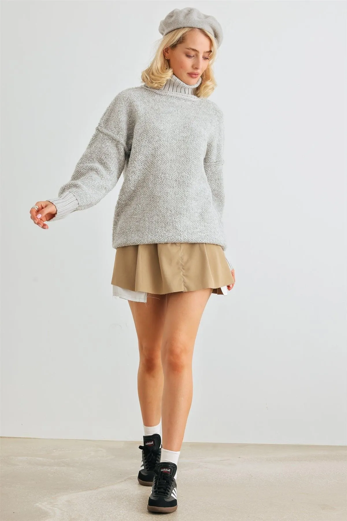 Heather Grey Knit Turtle Neck Long Sleeve Sweater /2-2-2