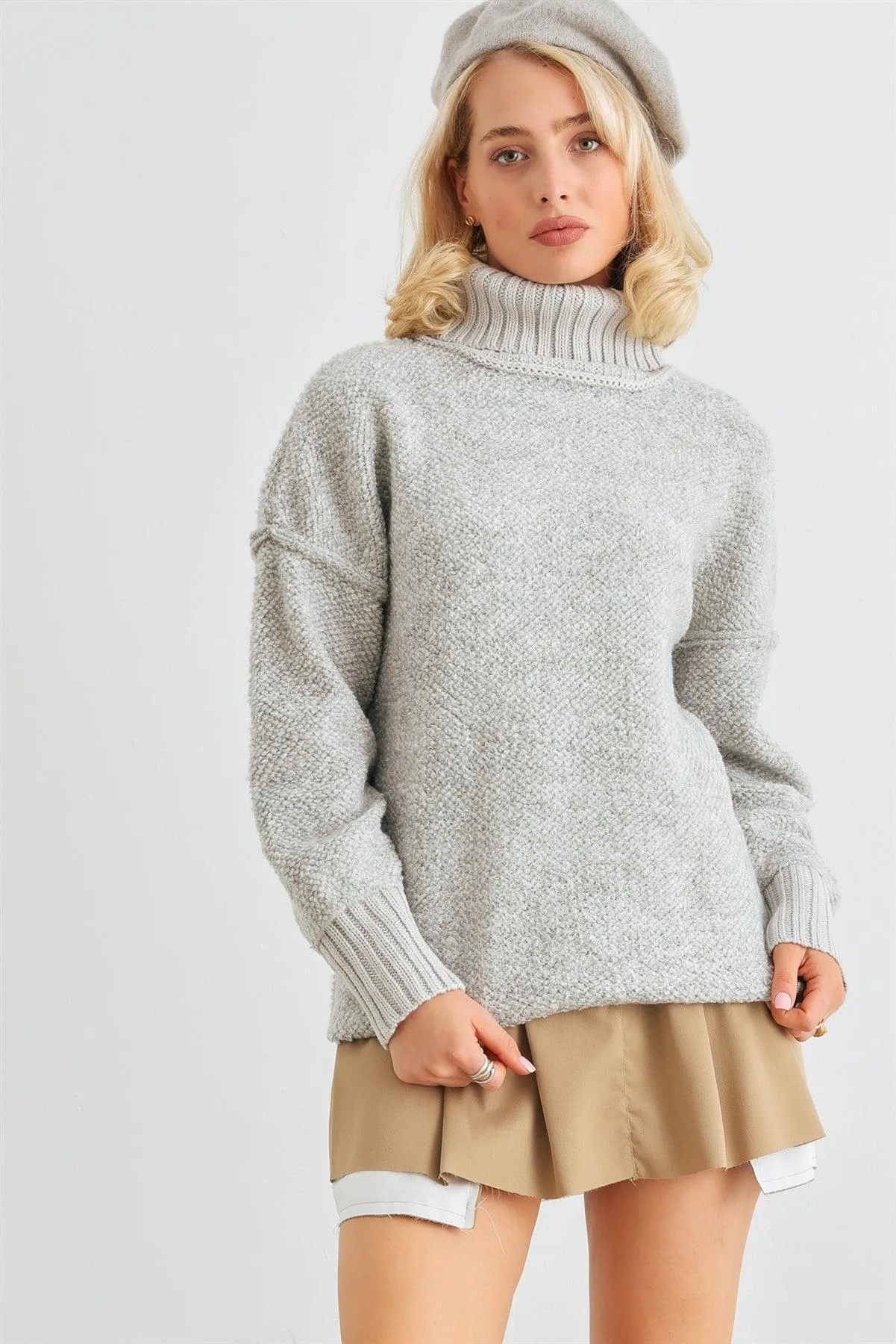 Heather Grey Knit Turtle Neck Long Sleeve Sweater /2-2-2